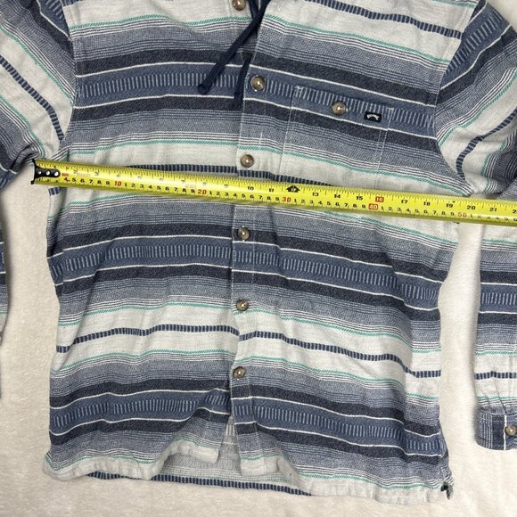 Billabong Hooded Button Shirt Men's XL Black Blue Hoodie Long Sleeve Striped - Picture 7 of 8